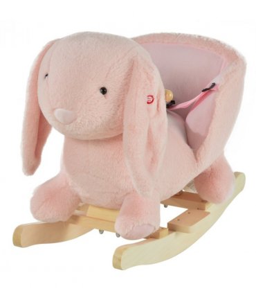 Cute Kids Ride-On Rocking Rabbit Sound Handlebars Seat Belt Plush Body HOMCOM