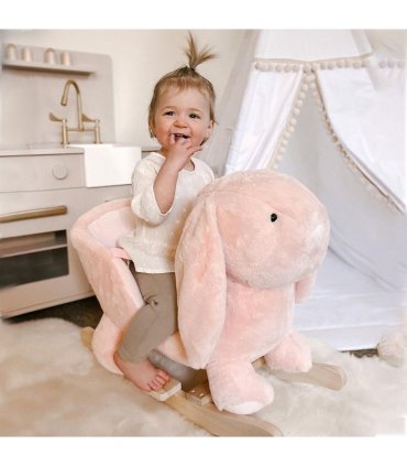 Cute Kids Ride-On Rocking Rabbit Sound Handlebars Seat Belt Plush Body HOMCOM