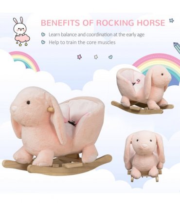 Cute Kids Ride-On Rocking Rabbit Sound Handlebars Seat Belt Plush Body HOMCOM