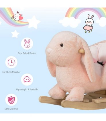 Cute Kids Ride-On Rocking Rabbit Sound Handlebars Seat Belt Plush Body HOMCOM