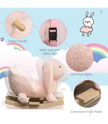 Cute Kids Ride-On Rocking Rabbit Sound Handlebars Seat Belt Plush Body HOMCOM
