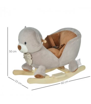 Kids Rocking Bear Plush Ride On Seat Sound Button Wood Base Seat Belt HOMCOM