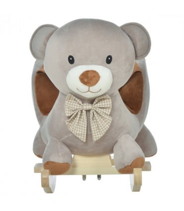 Kids Rocking Bear Plush Ride On Seat Sound Button Wood Base Seat Belt HOMCOM