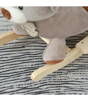 Kids Rocking Bear Plush Ride On Seat Sound Button Wood Base Seat Belt HOMCOM