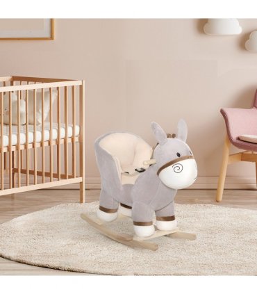 Metal Grey Cute Kids Ride-On Rocking Donkey Sound Handlebars Seat Belt