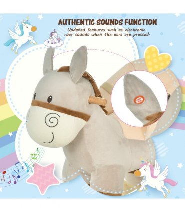 Metal Grey Cute Kids Ride-On Rocking Donkey Sound Handlebars Seat Belt