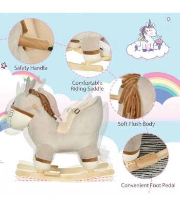Metal Grey Cute Kids Ride-On Rocking Donkey Sound Handlebars Seat Belt
