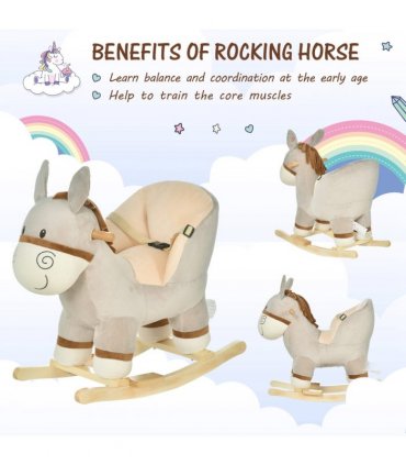 Metal Grey Cute Kids Ride-On Rocking Donkey Sound Handlebars Seat Belt