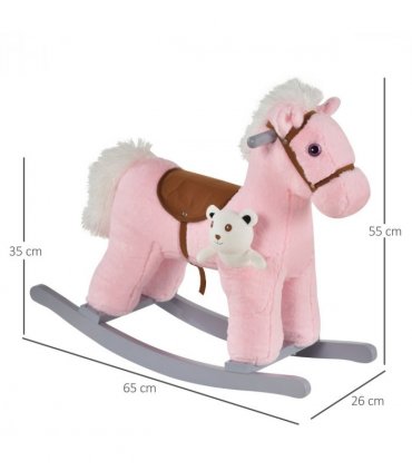 Kids Plush Ride-On Rocking Horse with Plush Toy Sound Handle Grip HOMCOM