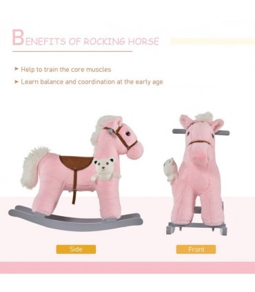 Kids Plush Ride-On Rocking Horse with Plush Toy Sound Handle Grip HOMCOM