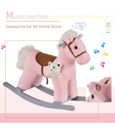 Kids Plush Ride-On Rocking Horse with Plush Toy Sound Handle Grip HOMCOM