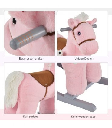 Kids Plush Ride-On Rocking Horse with Plush Toy Sound Handle Grip HOMCOM