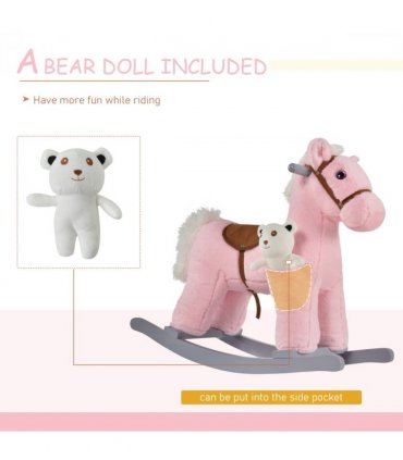 Kids Plush Ride-On Rocking Horse with Plush Toy Sound Handle Grip HOMCOM