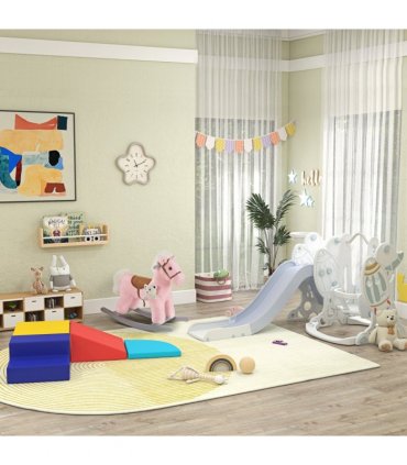 Kids Plush Ride-On Rocking Horse with Plush Toy Sound Handle Grip HOMCOM