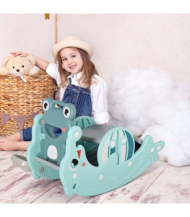 3-in-1 Baby Rocking Horse Portable Slide Basketball Hoop, Age 3-5 HOMCOM