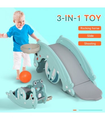 3-in-1 Baby Rocking Horse Portable Slide Basketball Hoop, Age 3-5 HOMCOM