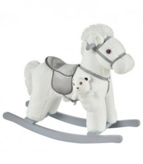 Kids Plush Ride-On Rocking Horse with Plush Toy Sound Handle Grip HOMCOM