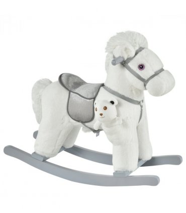 Kids Plush Ride-On Rocking Horse with Plush Toy Sound Handle Grip HOMCOM
