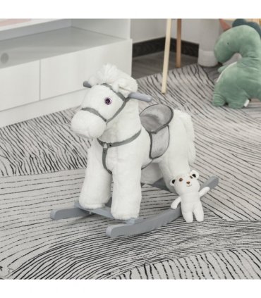 Kids Plush Ride-On Rocking Horse with Plush Toy Sound Handle Grip HOMCOM