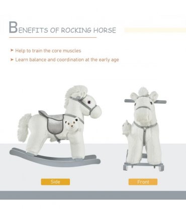 Kids Plush Ride-On Rocking Horse with Plush Toy Sound Handle Grip HOMCOM