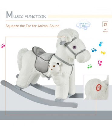 Kids Plush Ride-On Rocking Horse with Plush Toy Sound Handle Grip HOMCOM