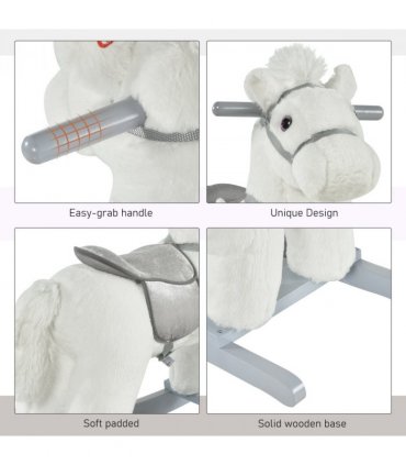 Kids Plush Ride-On Rocking Horse with Plush Toy Sound Handle Grip HOMCOM