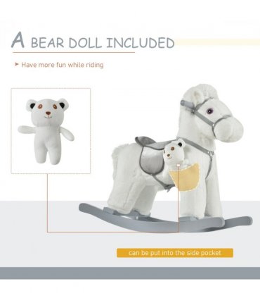 Kids Plush Ride-On Rocking Horse with Plush Toy Sound Handle Grip HOMCOM