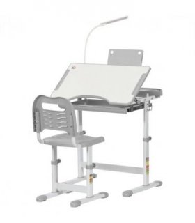 Kids Study Desk and Chair Set w/ USB Lamp, Adjustable Height - Grey - MDF - 50CM