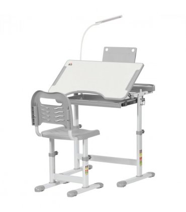 Kids Study Desk and Chair Set w/ USB Lamp, Adjustable Height - Grey - MDF - 50CM