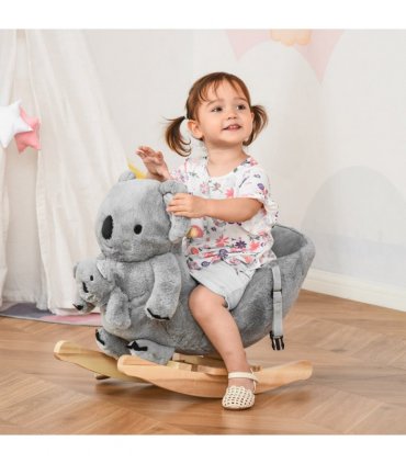 Kids Plush Ride-On Rocking Horse Koala Toy Grey Fabric 50H x 60L x 33Wcm