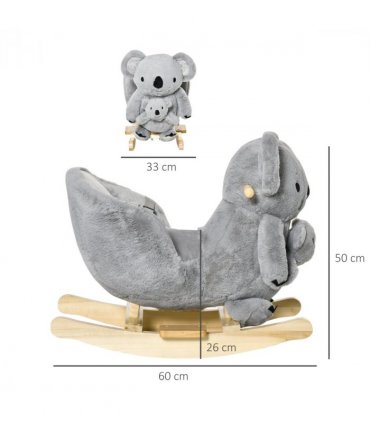 Kids Plush Ride-On Rocking Horse Koala Toy Grey Fabric 50H x 60L x 33Wcm
