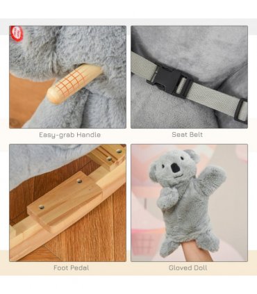 Kids Plush Ride-On Rocking Horse Koala Toy Grey Fabric 50H x 60L x 33Wcm