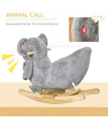 Kids Plush Ride-On Rocking Horse Koala Toy Grey Fabric 50H x 60L x 33Wcm