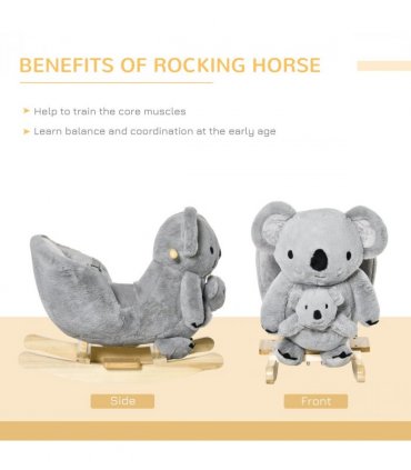 Kids Plush Ride-On Rocking Horse Koala Toy Grey Fabric 50H x 60L x 33Wcm