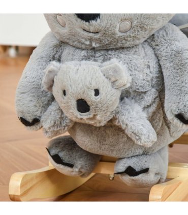Kids Plush Ride-On Rocking Horse Koala Toy Grey Fabric 50H x 60L x 33Wcm