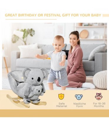 Kids Plush Ride-On Rocking Horse Koala Toy Grey Fabric 50H x 60L x 33Wcm