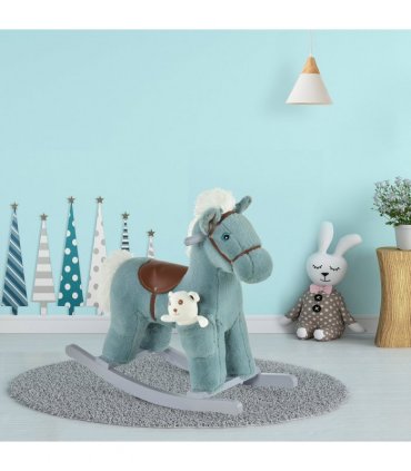 Kids Plush Ride-On Rocking Horse with Plush Toy Sound Handle Grip