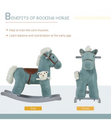 Kids Plush Ride-On Rocking Horse with Plush Toy Sound Handle Grip