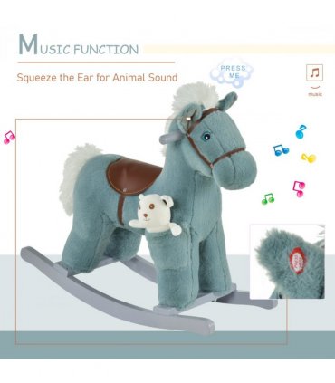 Kids Plush Ride-On Rocking Horse with Plush Toy Sound Handle Grip