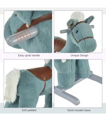 Kids Plush Ride-On Rocking Horse with Plush Toy Sound Handle Grip