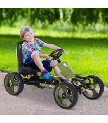 Pedal Go Kart Ride On Racer Hand Brake EVA Tyre Adjsuatble Seat Green HOMCOM
