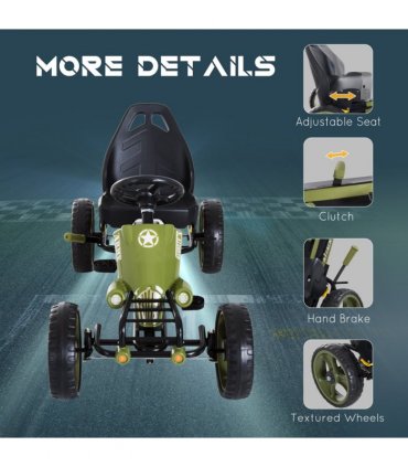 Pedal Go Kart Ride On Racer Hand Brake EVA Tyre Adjsuatble Seat Green HOMCOM