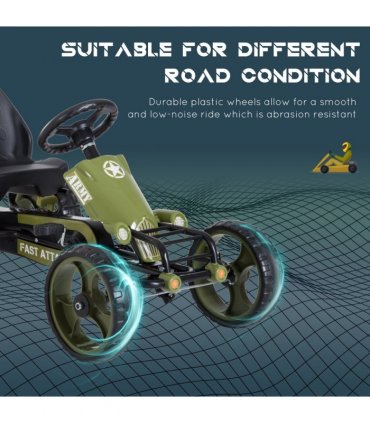 Pedal Go Kart Ride On Racer Hand Brake EVA Tyre Adjsuatble Seat Green HOMCOM