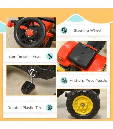 Pedal Powered Tractor Ride-On Car Moving Bucket Steering Wheel 3-6 Yrs