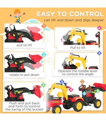Pedal Powered Tractor Ride-On Car Moving Bucket Steering Wheel 3-6 Yrs