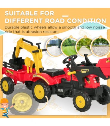 Pedal Powered Tractor Ride-On Car Moving Bucket Steering Wheel 3-6 Yrs