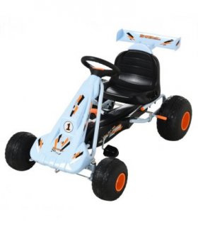 Child's Pedal Go Kart Manual Car Brake Gears Steering Wheel Seat Blue