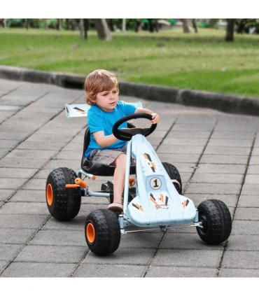 Child's Pedal Go Kart Manual Car Brake Gears Steering Wheel Seat Blue