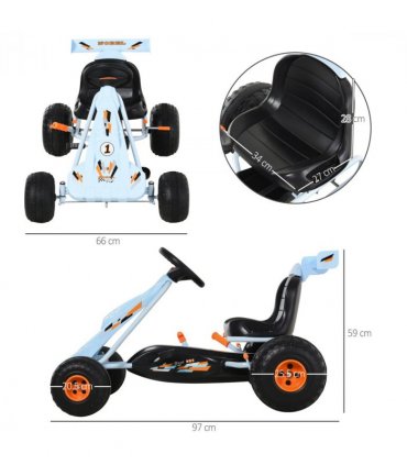 Child's Pedal Go Kart Manual Car Brake Gears Steering Wheel Seat Blue