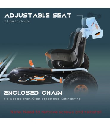 Child's Pedal Go Kart Manual Car Brake Gears Steering Wheel Seat Blue